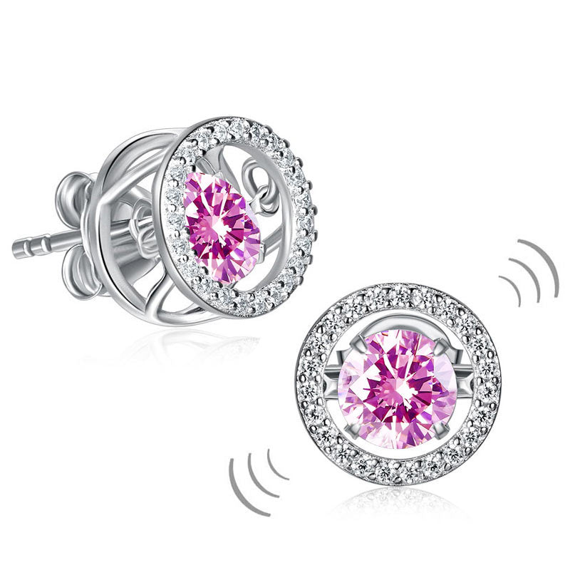Dancing Pink Stone Stud Earrings 925 Sterling Silver XFE8170 – my ...