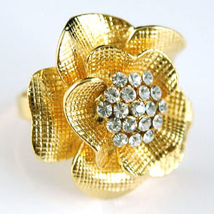 3D Rose Flower Gold Ring use Austrian 