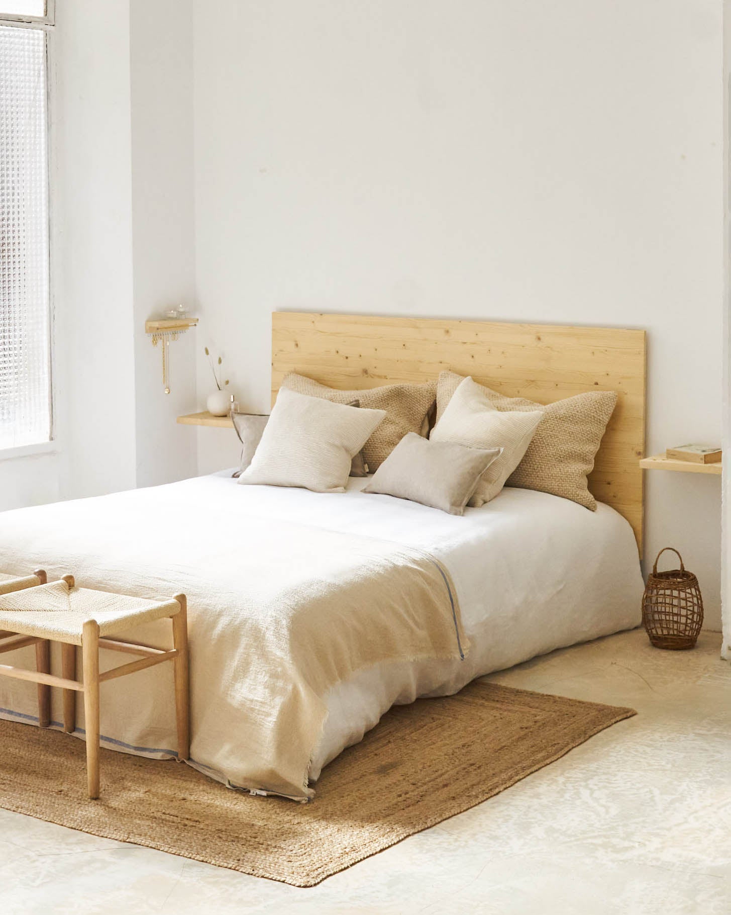 Cabecero madera maciza natural acabado encerado cama 150cm
