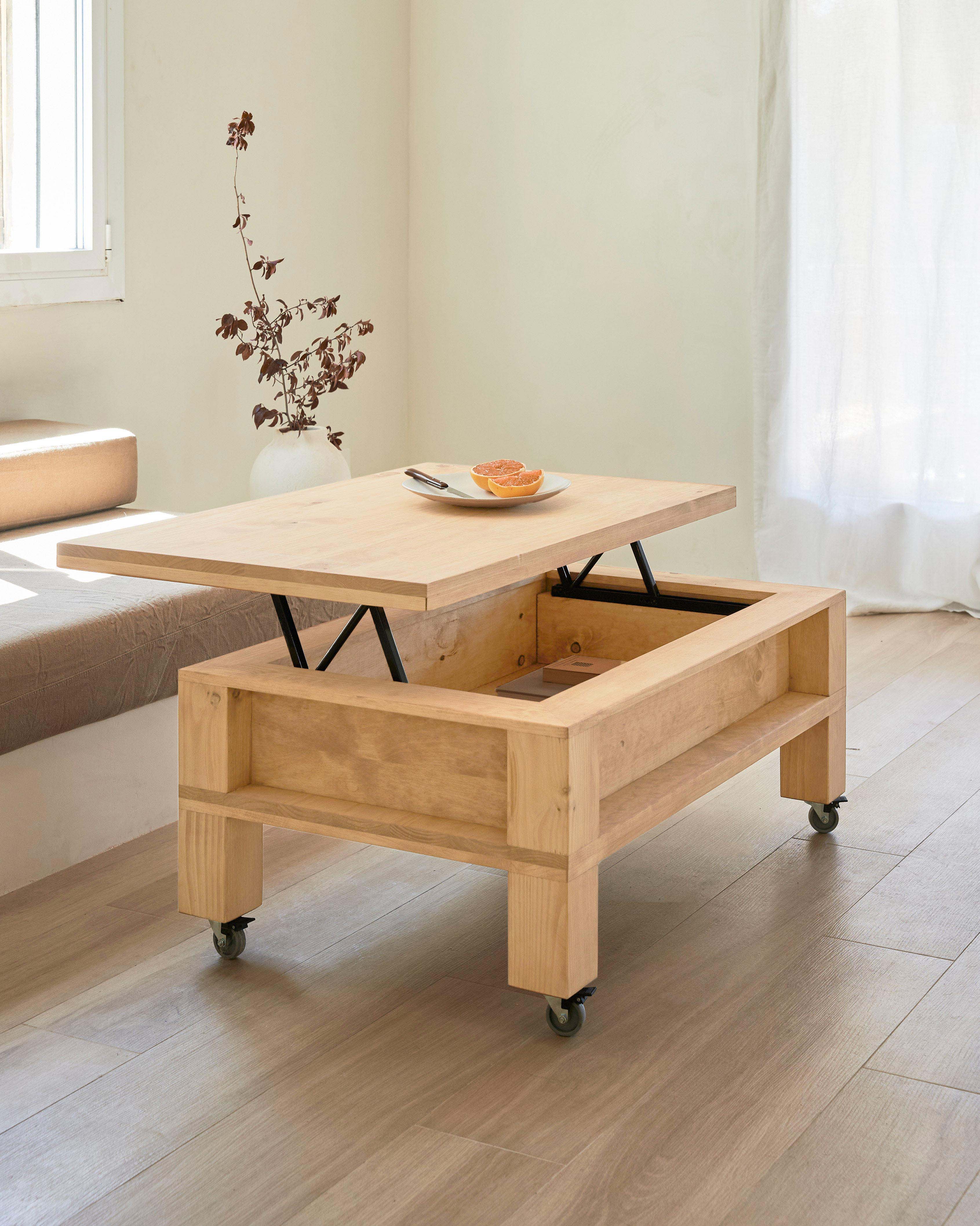 Mesa auxiliar elevable, mesa de centro de diseño moderno con espacio de  almacenamiento interior y estante inferior, mesa de sofá múltiple con mesa