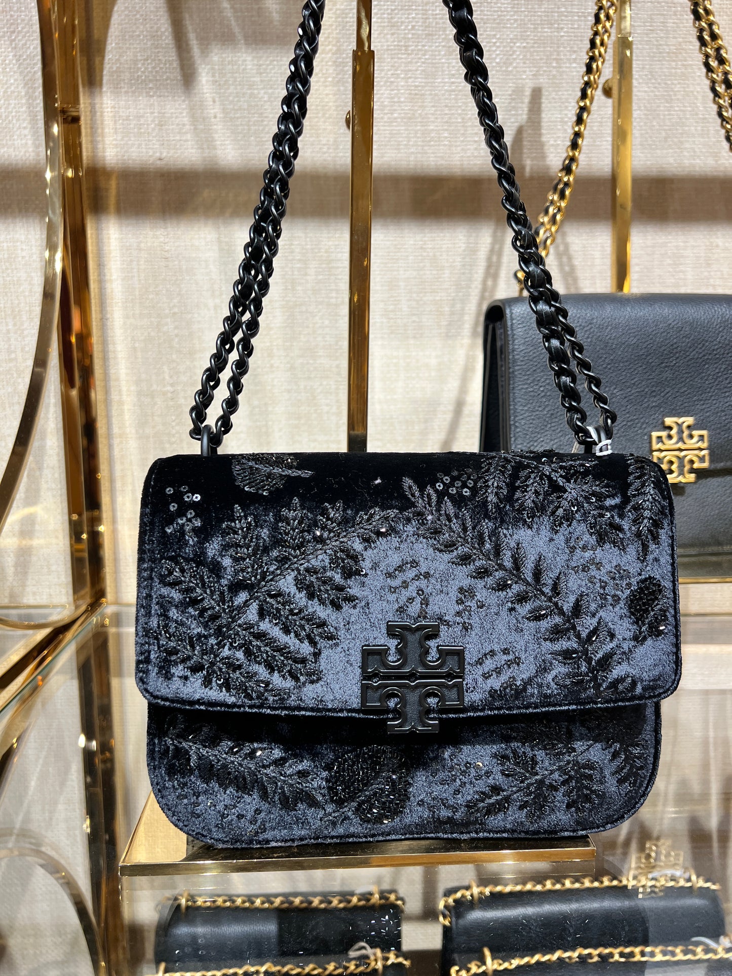 Tory Burch Britten Embellished Small Adjustable Shoulder Bag In Black ...