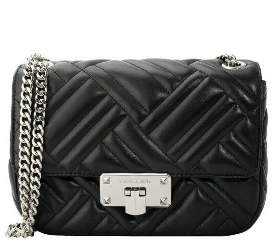 michael kors black leather handbag with silver hardware