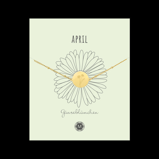 Edelstahl Anhänger, Rund, Durchmesser 15 mm, Motiv Geburtsblume Monat April  Gänseblümchen, silberfarben