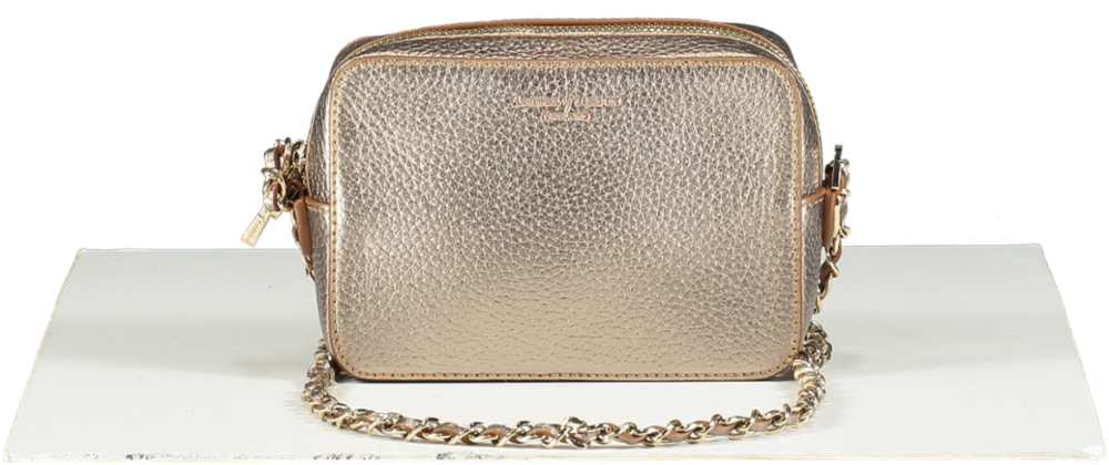 Image of Aspinal Of London Metallic Bronze Pebbled Leather Mini Camera Bag