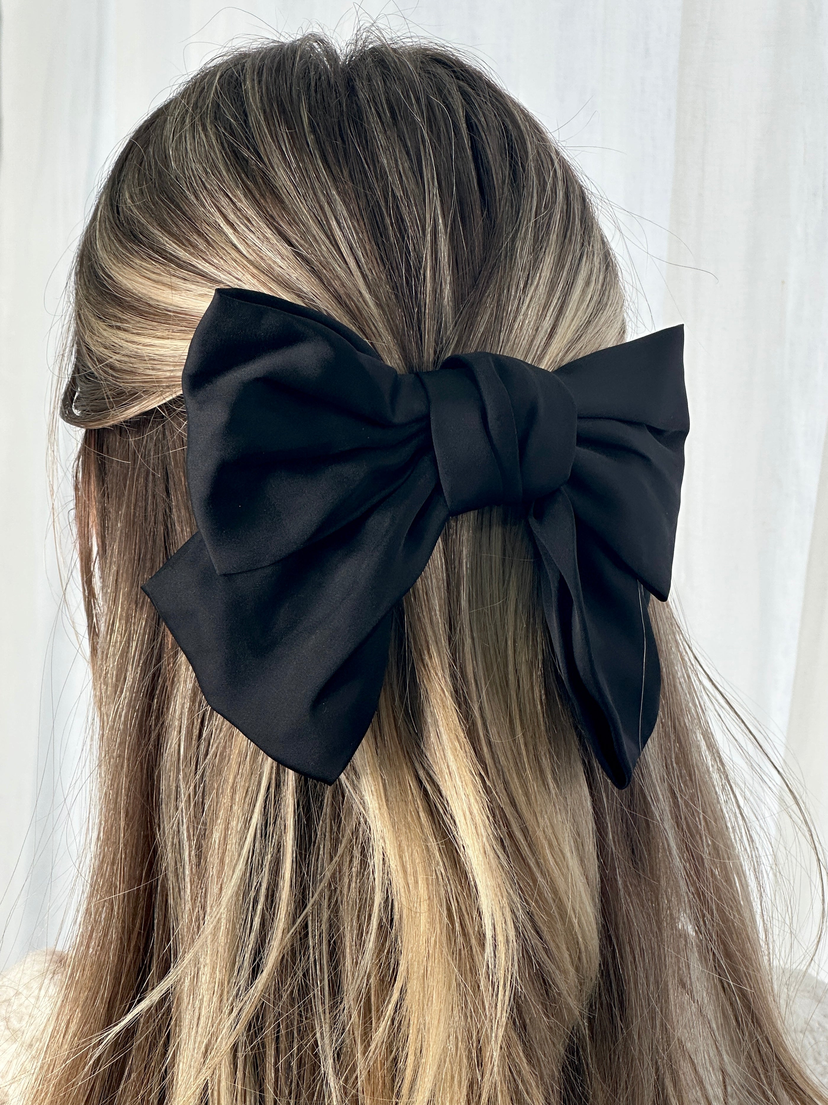 image of Black Handmade Satin Oversized Bow Hair Clip One Size