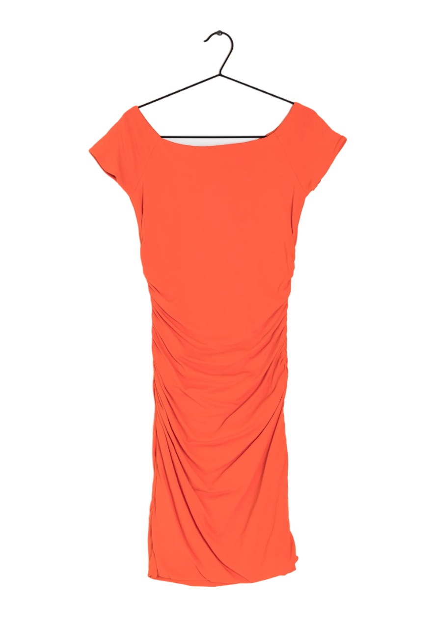 Image of Boden Orange Ruched Midi Dress UK 8L