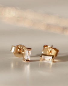 image of Katri's Jewellery 14kt Yellow Gold Plated Sterling Silver Cubic Zirconia Baguette Stud Earrings