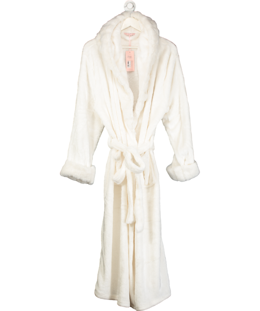 image of boux avenue Cream Fur Trim Plush Long Robe UK L