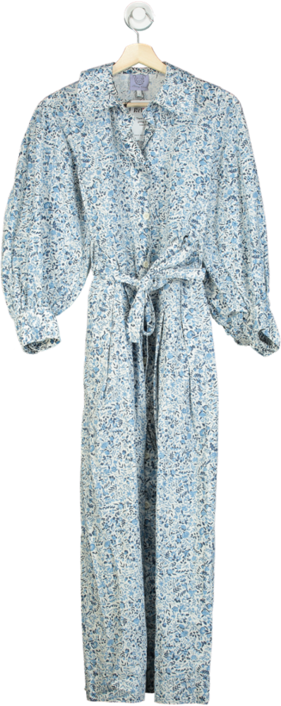 Image of Thierry Colson Blue Floral Print Maxi Dress UK XS