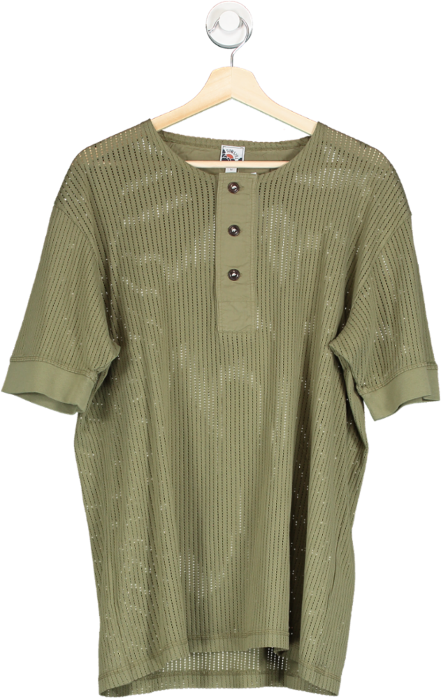 image of Sunspel Green Mesh Henley T Shirt UK M