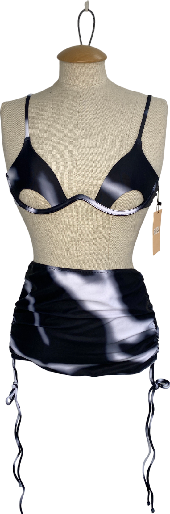 image of Mars the Label Black Undercup Bikini Top And Mini Skirt UK 8