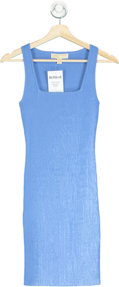 image of Michael Kors Blue Ribbed Stretch Knit Tank Dress UK XS