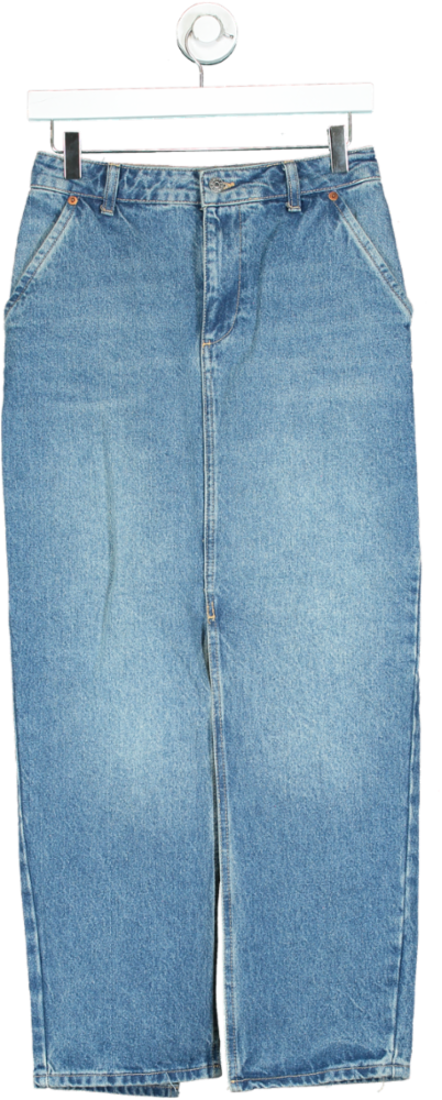 image of NA-KD Blue High Waist Straight Leg Jeans Skirt UK 8