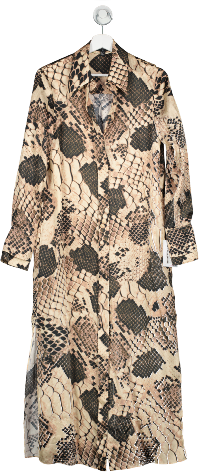 image of REISS Brown Imogen Atelier Silk Snake Print Maxi Dress UK 6