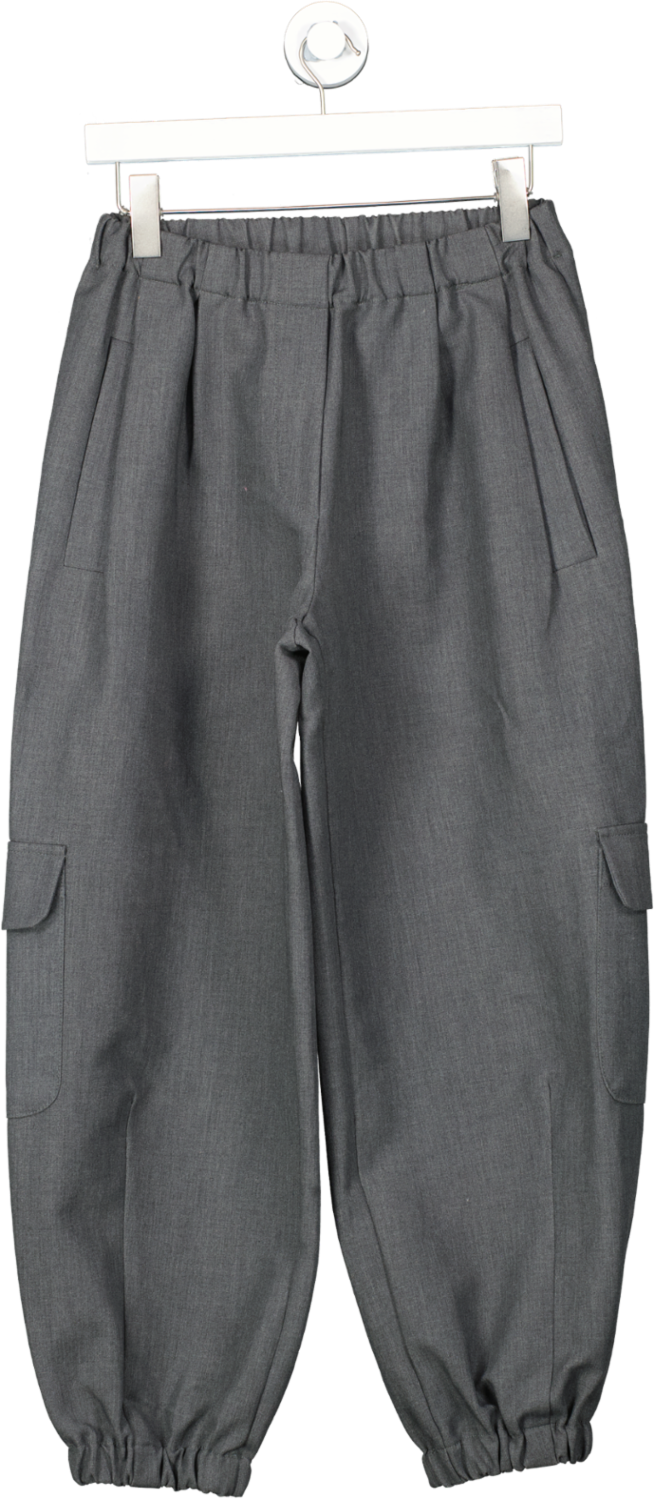 image of The Frankie Shop L'art Grey Cuffed And Elasticated Waist Wool Blend Trousers UK S