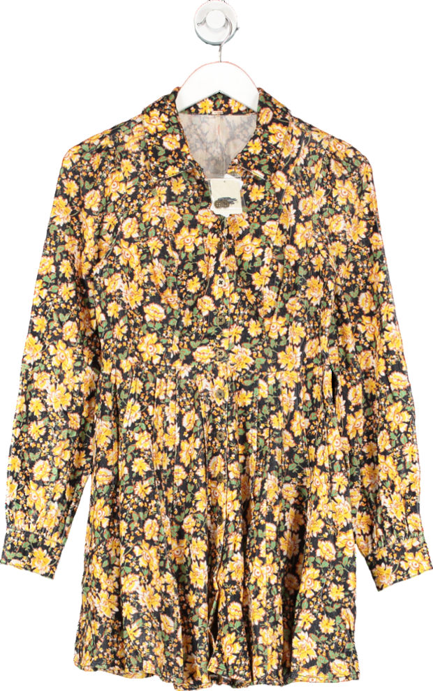 image of Free People Yellow Floral Marvelous Mia Mini Dress UK 6