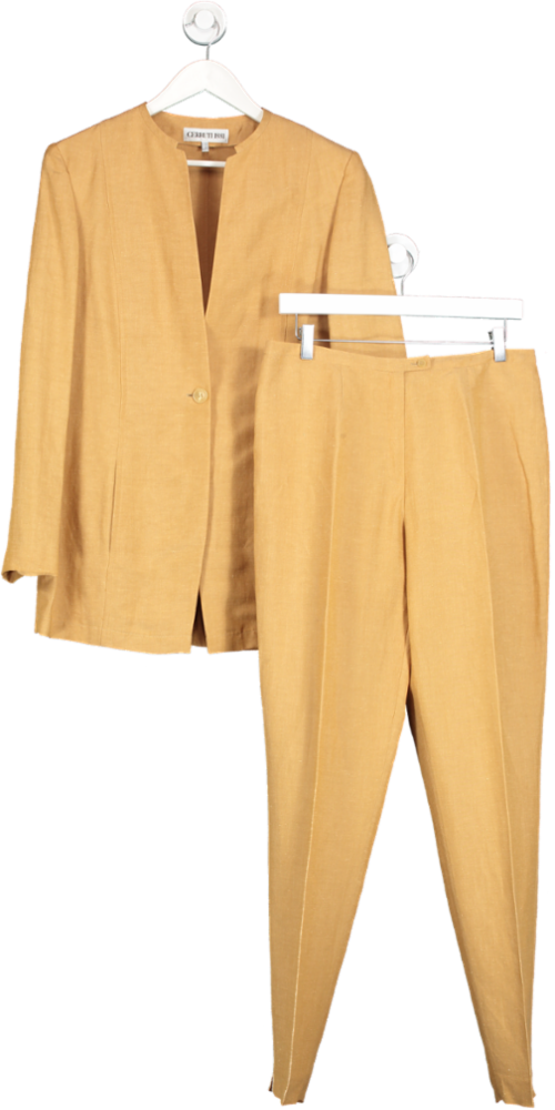 image of Cerruti 1981 Yellow Single Breasted Collarless Jacket And Straight Leg Trouser set UK 16