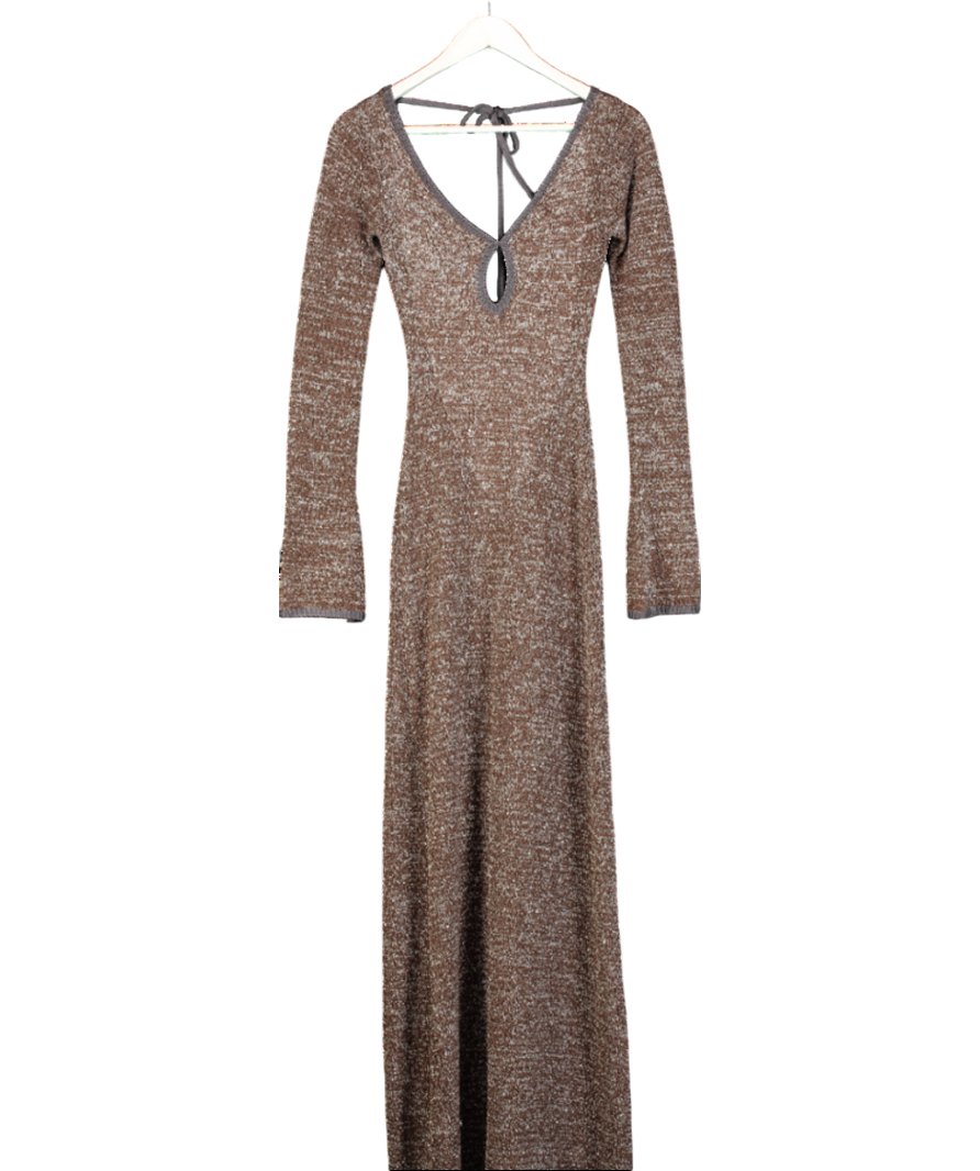 image of Asta Reort Brown Fiona Long Sleeve Keyhole Dress - Tobacco Sequin UK XS