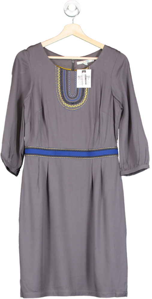 image of Boden Pewter Carla Embroidered detail Tunic Dress  UK 12