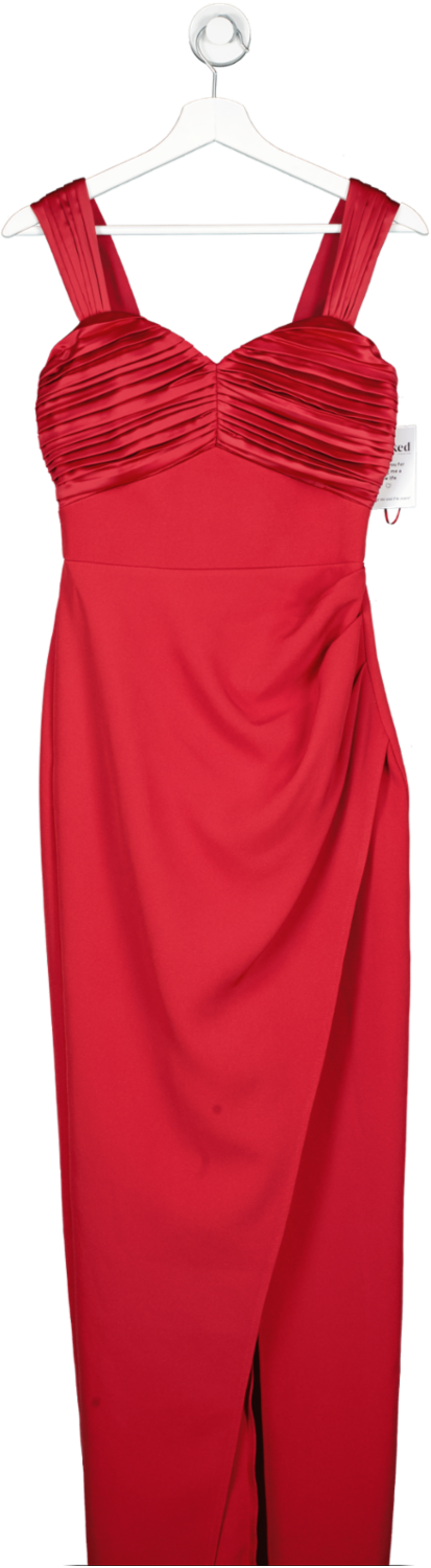 image of lipsy london Red Premium Fabric Mix Ruched Split Maxi Dress UK 6