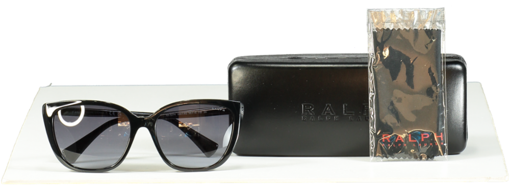 image of Ralph Lauren Shiny Black Gradient Grey Butterfly RA5274 Sunglasses in case