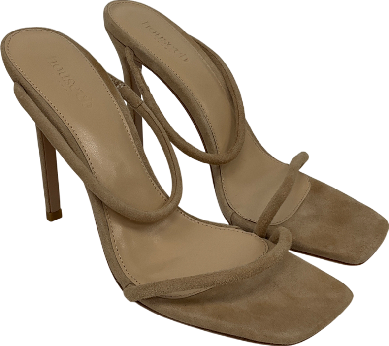image of House of CB Nude Beige Suede Skinny Strap Sandal UK 5 EU 38 👠