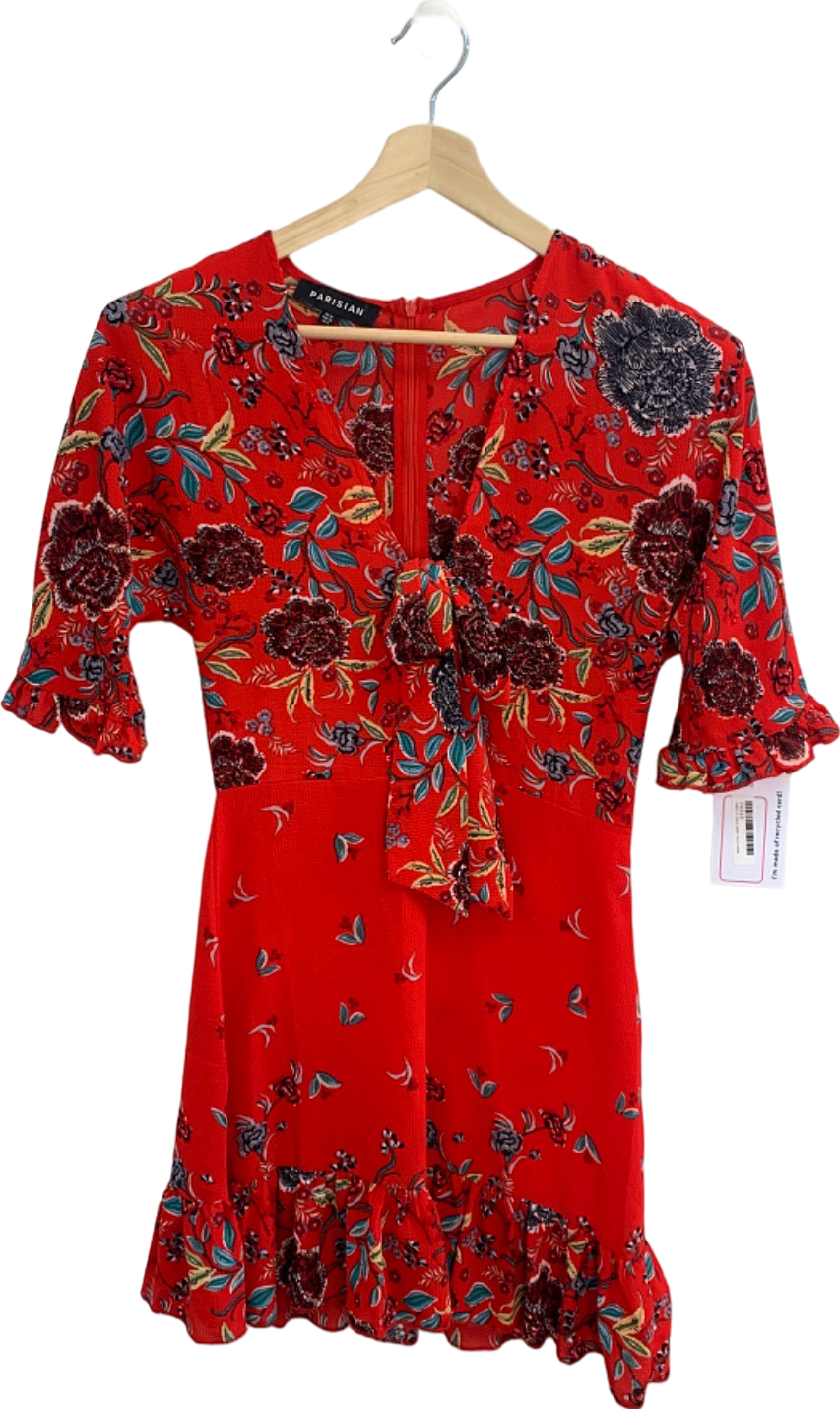 image of Parisian Red Floral Mini Dress UK 10