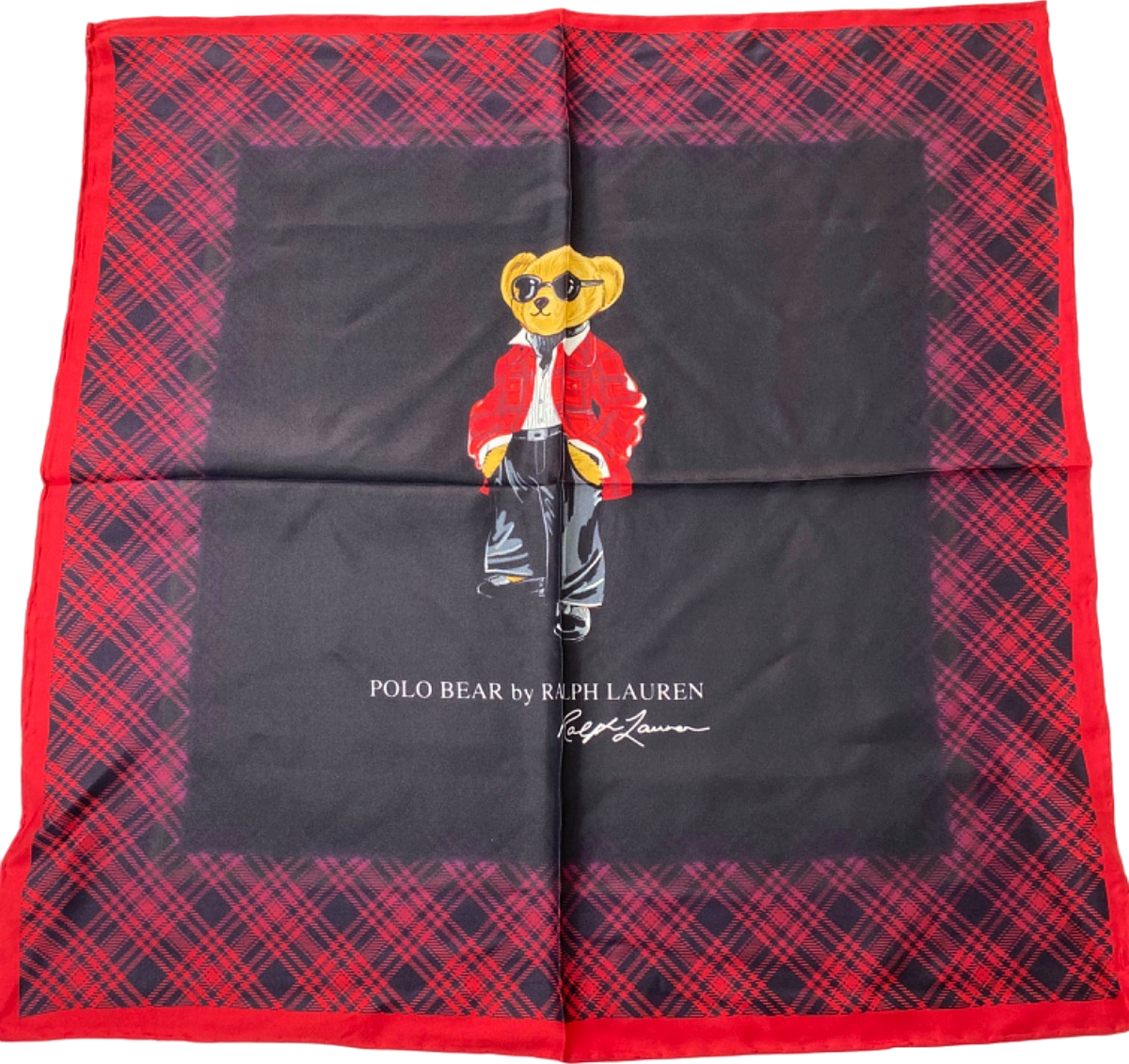 Image of Polo Ralph Lauren Plaid Holiday Bear 100% Silk Scarf