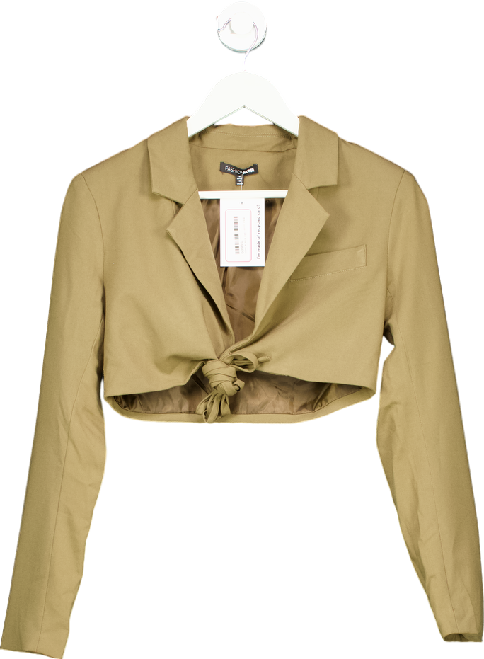 image of Fashion Nova Khaki Tie Front Blazer UK S