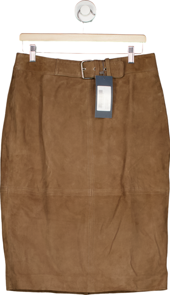 Image of SOSANDAR Taupe Suede Leather Skirt UK 12