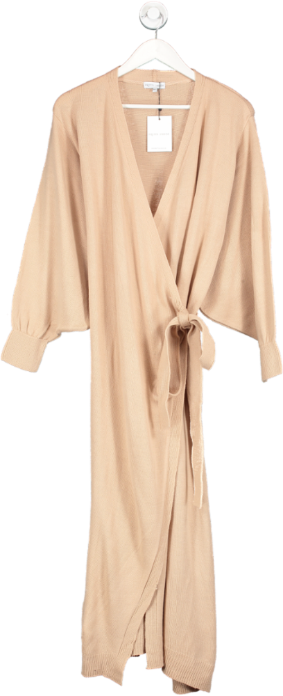 image of PRETTY LAVISH Beige Wrap Midi Dress UK M/L