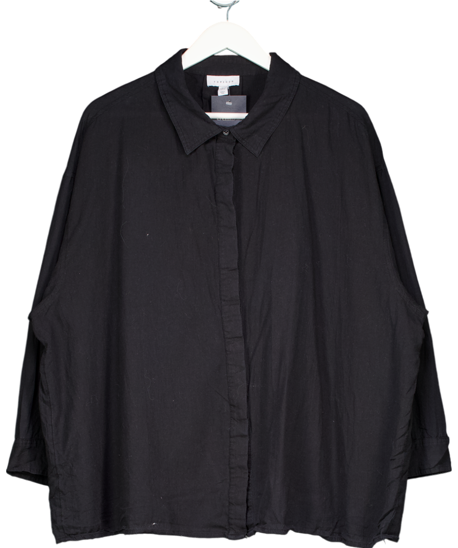 image of Topshop Black Long Sleeve Cotton Shirt UK 16