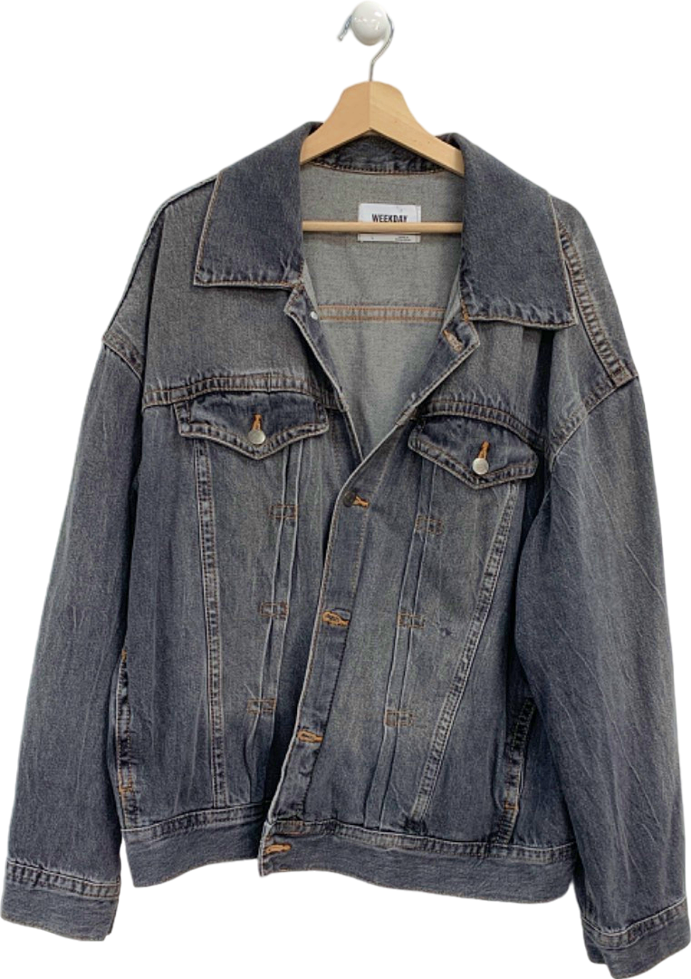 image of Weekday Blue Lincoln Denim Oversized Jacket UK L