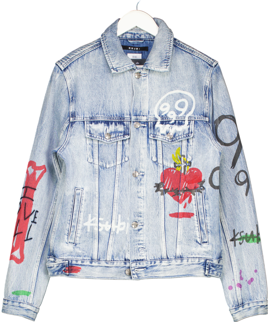 image of Ksubi Blue Denim Jacket With Graffiti UK M