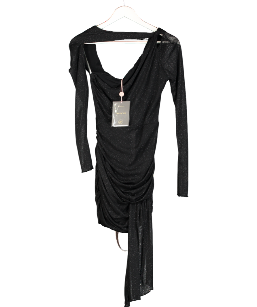 image of House of CB Black Santa Cut-out Shimmery Mesh Mini Dress UK S