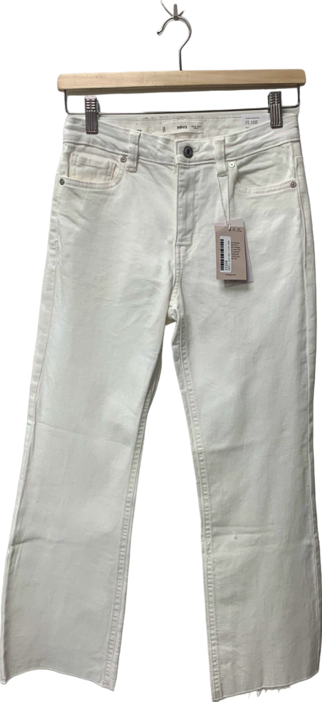 image of Mango White High-waist Regular-fit Cropped Flare Jeans UK 8