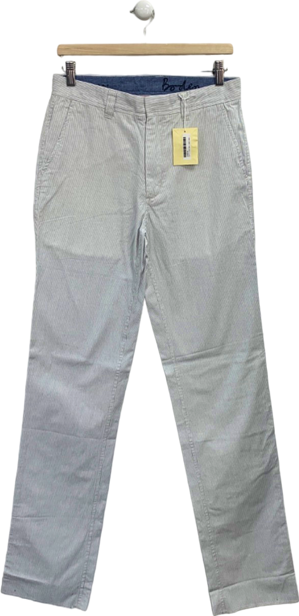 image of Boden White Striped Cotton Trousers W30