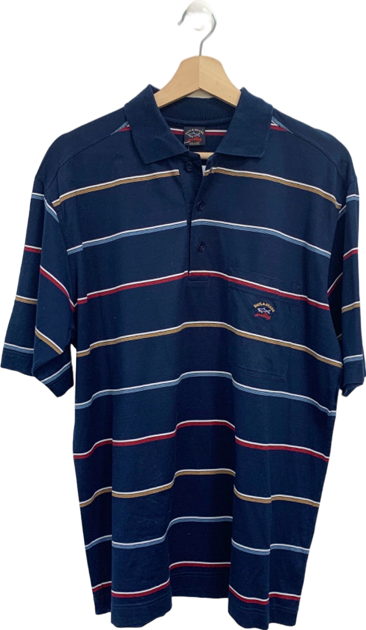 image of Paul & Shark Navy Striped Polo Shirt UK L