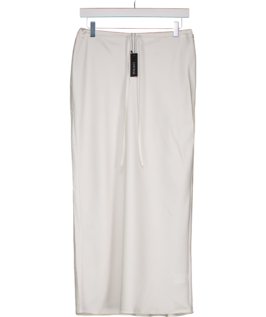image of Lounge Apparel White Satin Midi Slip Skirt UK S