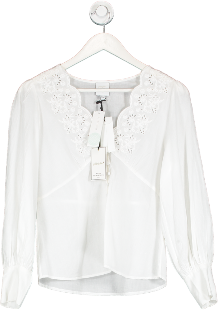 Image of Jolie Jolie White Manou V Neck Blouse UK XS