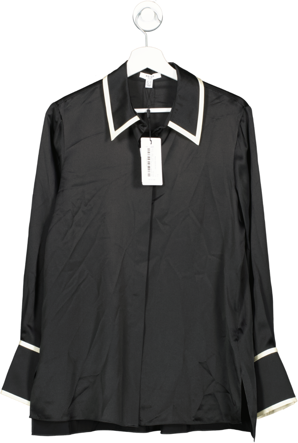 Image of REISS Black Murphy Tipped Silk Shirt UK 12