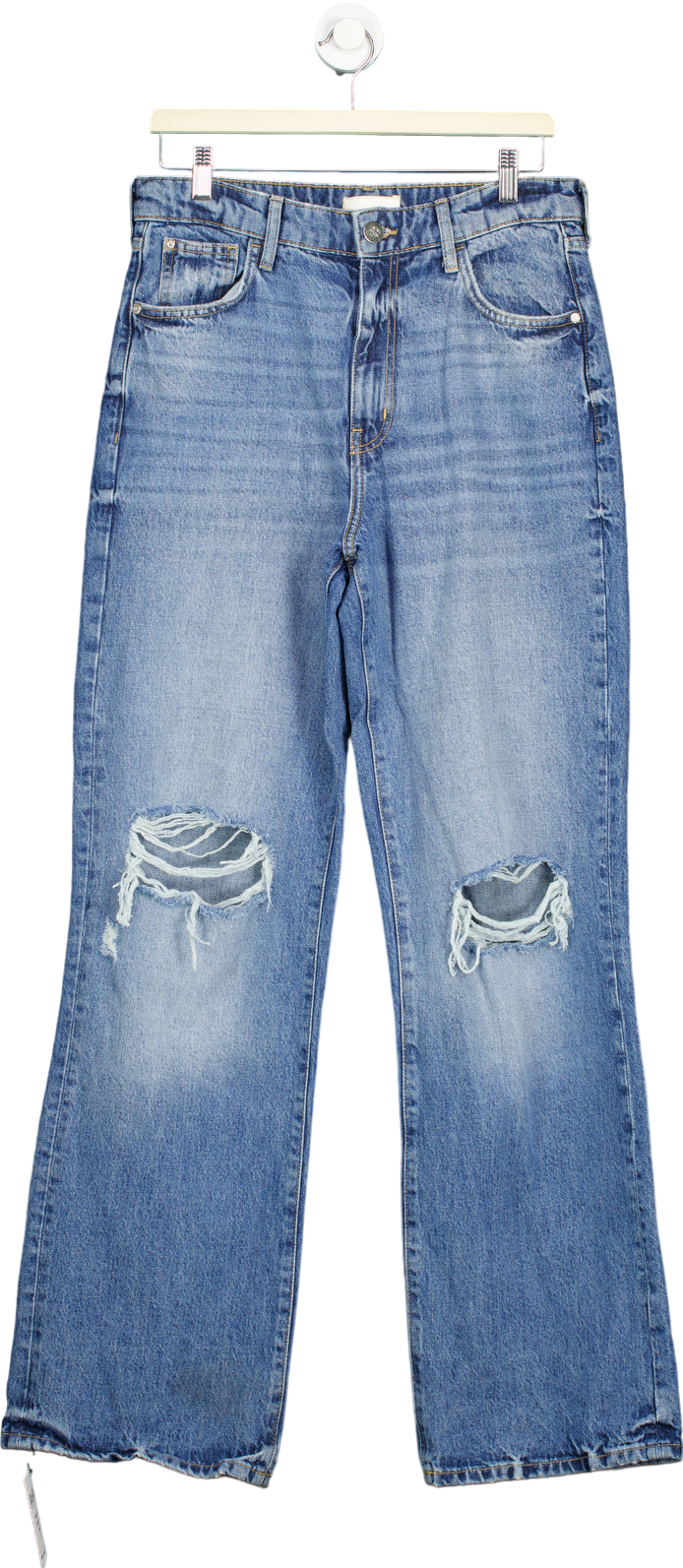 image of River Island Blue High-Waist Straight-Leg Jeans UK 12