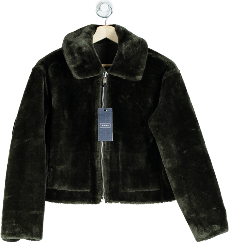 image of Jack Wills Khaki Reversible Shearling Jacket UK 10