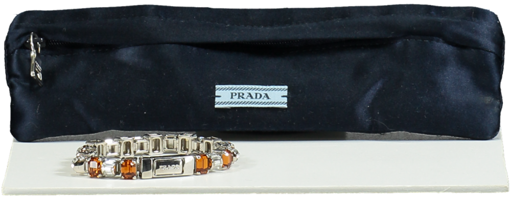 image of Prada White Silver Crystal Logo Clasp Large Tennis Bracelet One Size