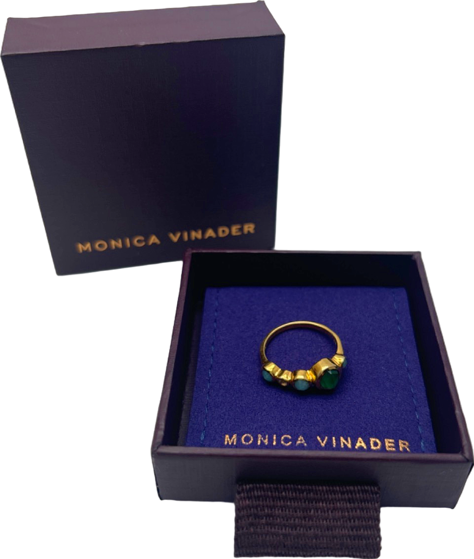 Image of Monica Vinader Gold Siren Stacking Ring Set with Green Gemstones Size 4.5