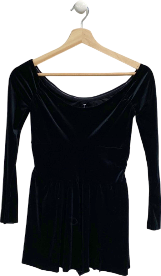 image of Urban Outfitters Black Velvet Long Sleeve Playsuit XS