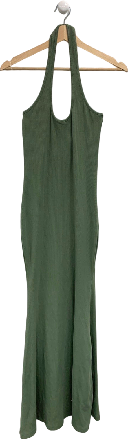 image of Gigi & Ella Green Ribbed Halter Maxi Dress UK M