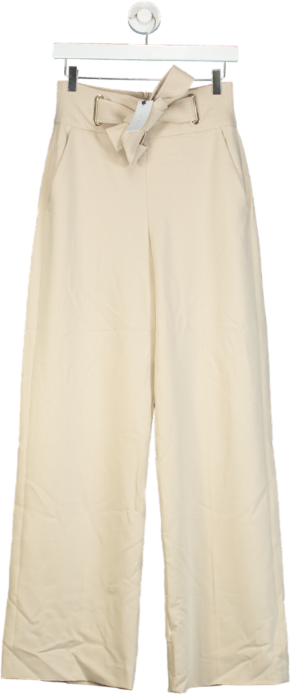 image of Karen Millen Camel Tailored Eyelet Detail Belted Straight Leg Trousers UK 6