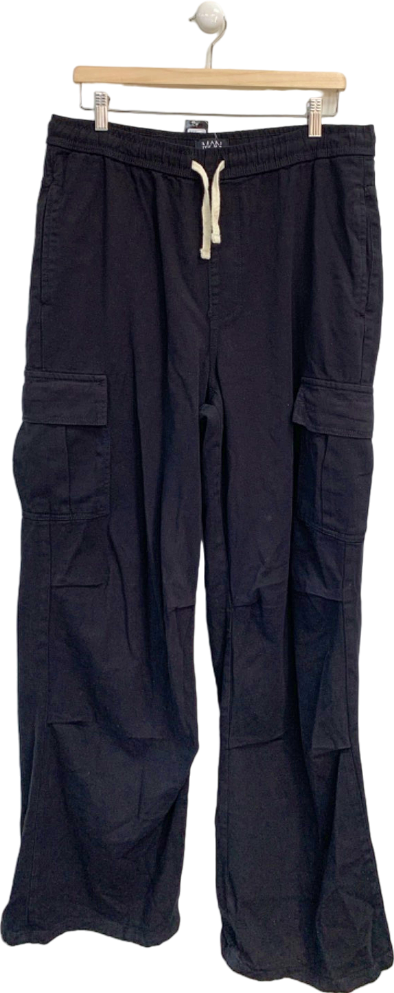 Image of Boohoo Man Black Tall Extreme Baggy Fit Cargo Trousers Uk L