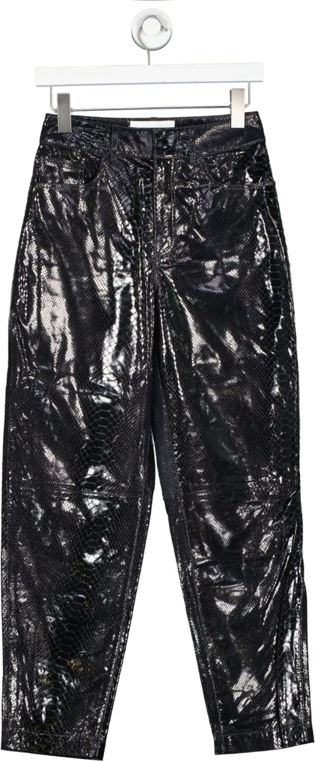 image of Remain Birger Christensen Black Else Glossed Snake Effect Trousers UK 6